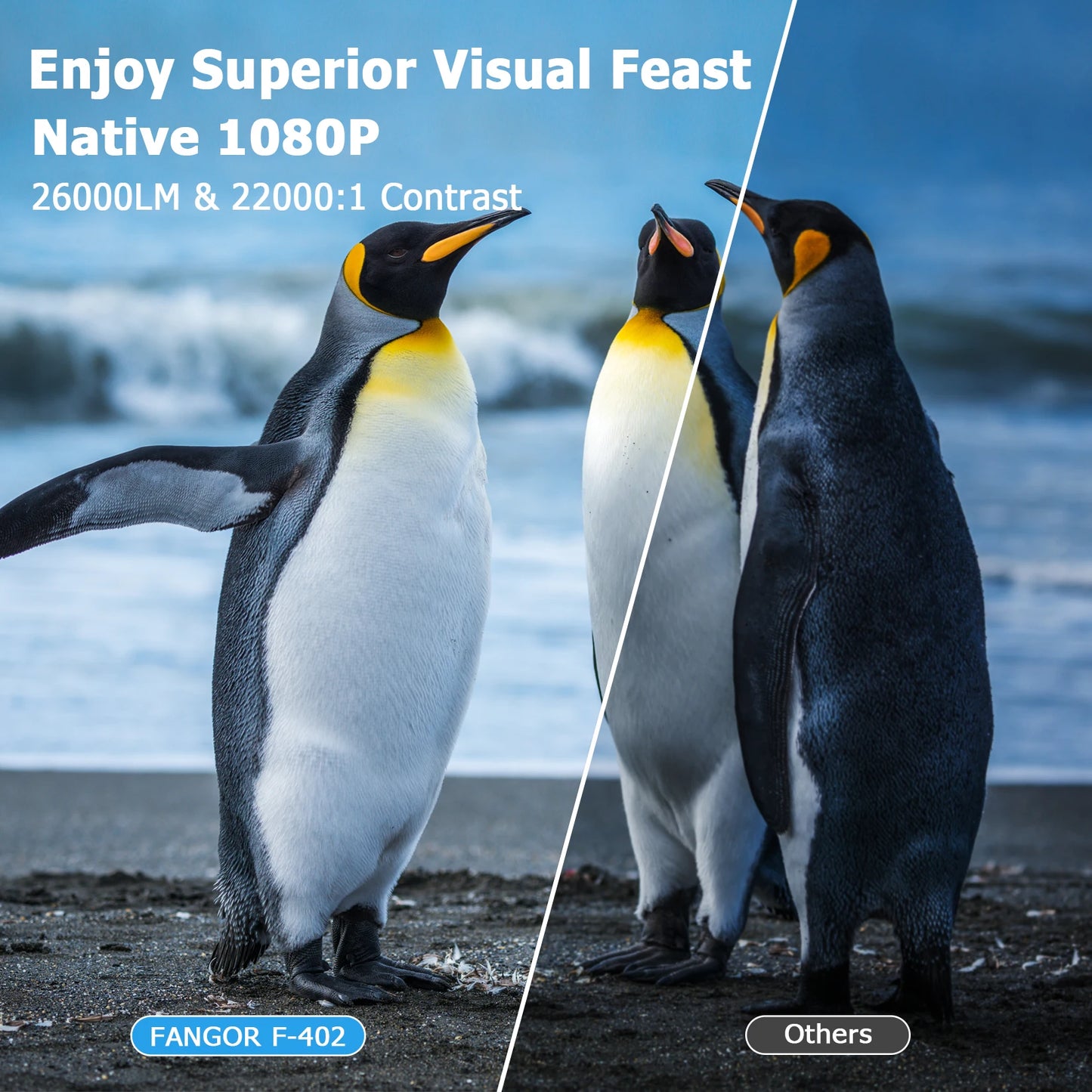 FANGOR 4K Smart Projector – 26,000LM, WiFi, Dolby Audio, USB/HDMI, Roku Compatible