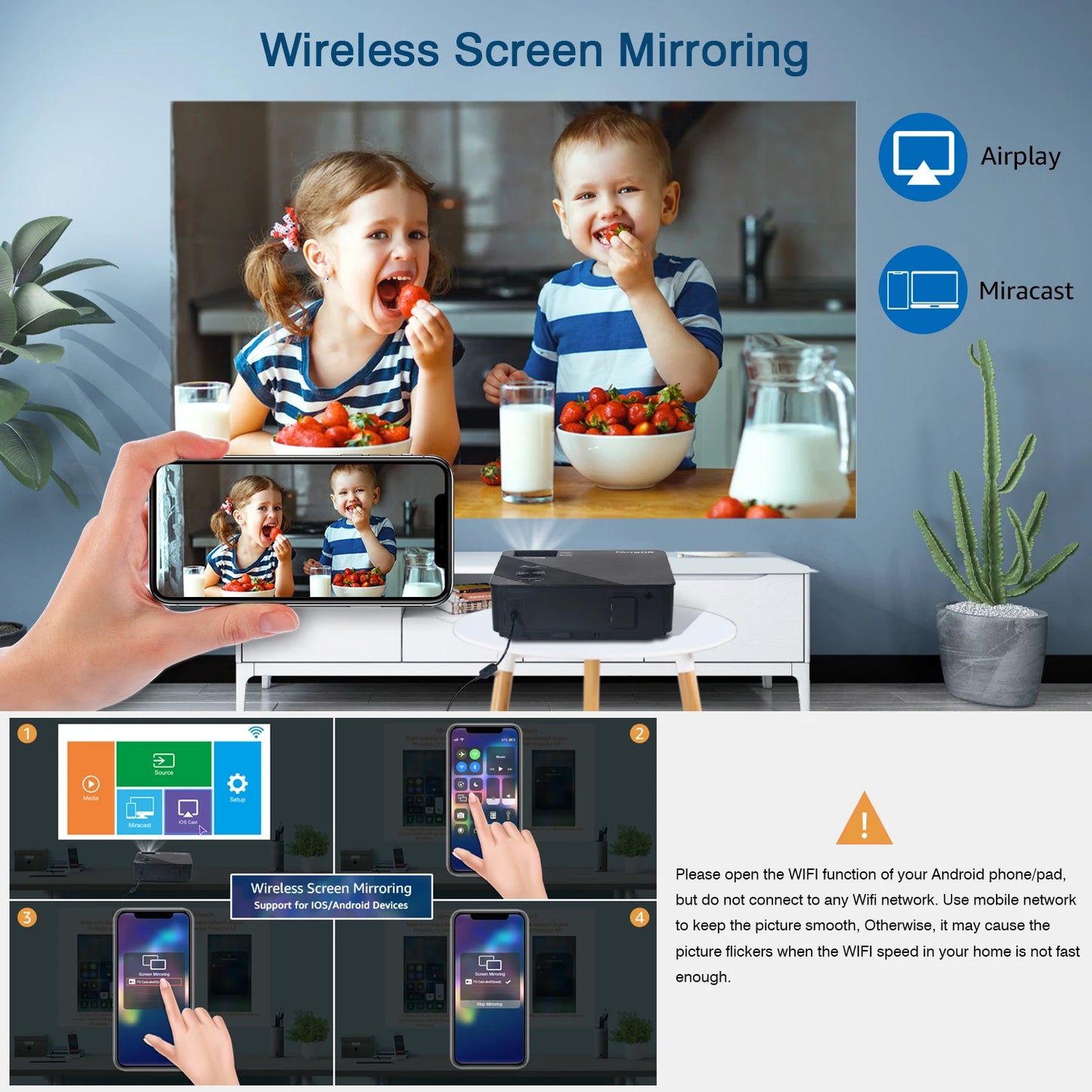 FANGOR 4K Smart Projector – 26,000LM, WiFi, Dolby Audio, USB/HDMI, Roku Compatible