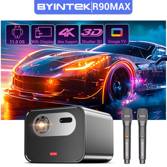 BYINTEK R90 Max Full HD 1080P Projector 4K DLP 2200 ANSI Lumens Android TV